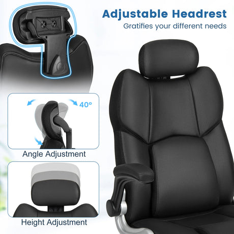 Kneading Massage Office Chair with Adjustable Height and Rocking Function-Black