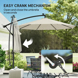 Outsunny 3 m Cantilever Parasol with Solar LED Lights Garden Umbrella with Cross Base, Cream White