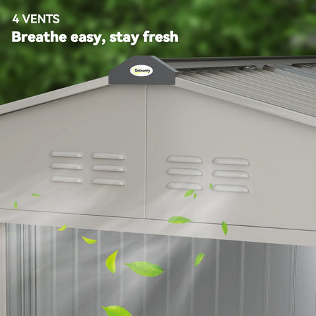 Outsunny Garden Storage Shed, Metal Outdoor Storage Shed House with Foundation Kit, Ventilation, Doors, 9 x 6FT, Grey