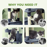 PawHut 206cm Cat Tree, Multi-Level Cat Tower with Scratching Posts and Board, Beds, Condos, Platforms, Toy Balls, Dark Grey