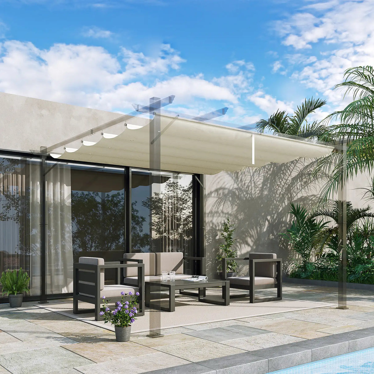 Outsunny Retractable Pergola Cover, 2.55 x 2.5 m Replacement Canopy Fabric for 3 x 3 m Frame, Roof Top Only, Cream White