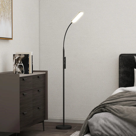 HOMCOM LED Floor Lamp, Standing Lamp with Remote & Touch Control, Stepless Dimmable Colours Temperature & Brightness, 360 Adjustable Gooseneck, 1 Hour Timer, Memory Function for Living Room, Black