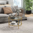 HOMCOM Round Coffee Table with Storage, 2-Tier Tempered Glass Coffee Table with Steel Frame for Living Room, Gold Tone