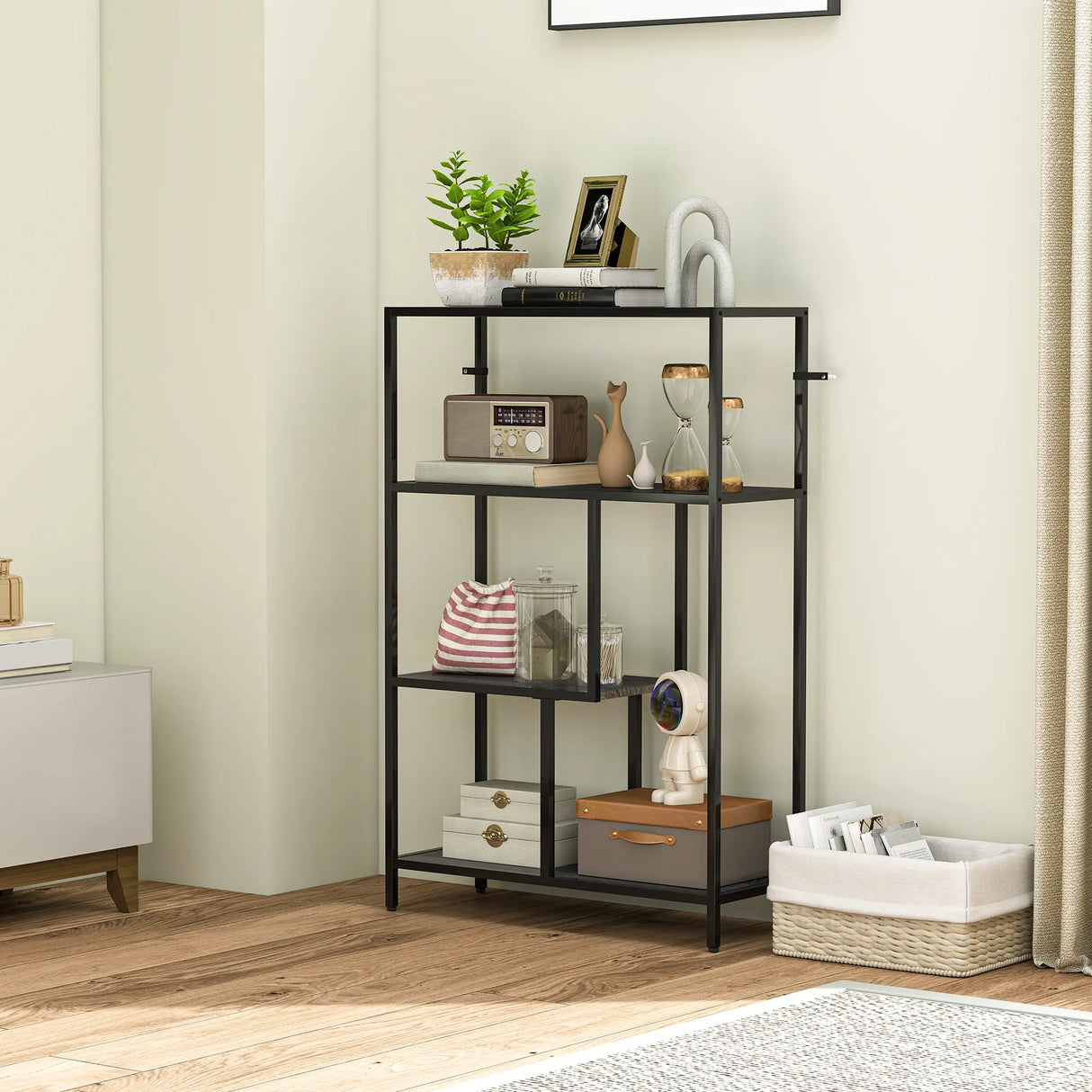 HOMCOM 4-Tier Bookshelf with Open Shelves - Charcoal Grey