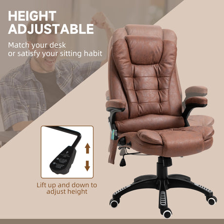 Vinsetto Massage Recliner Chair Heated Office Chair with Six Massage Points Microfiber Cloth 360 Swivel Wheels Brown