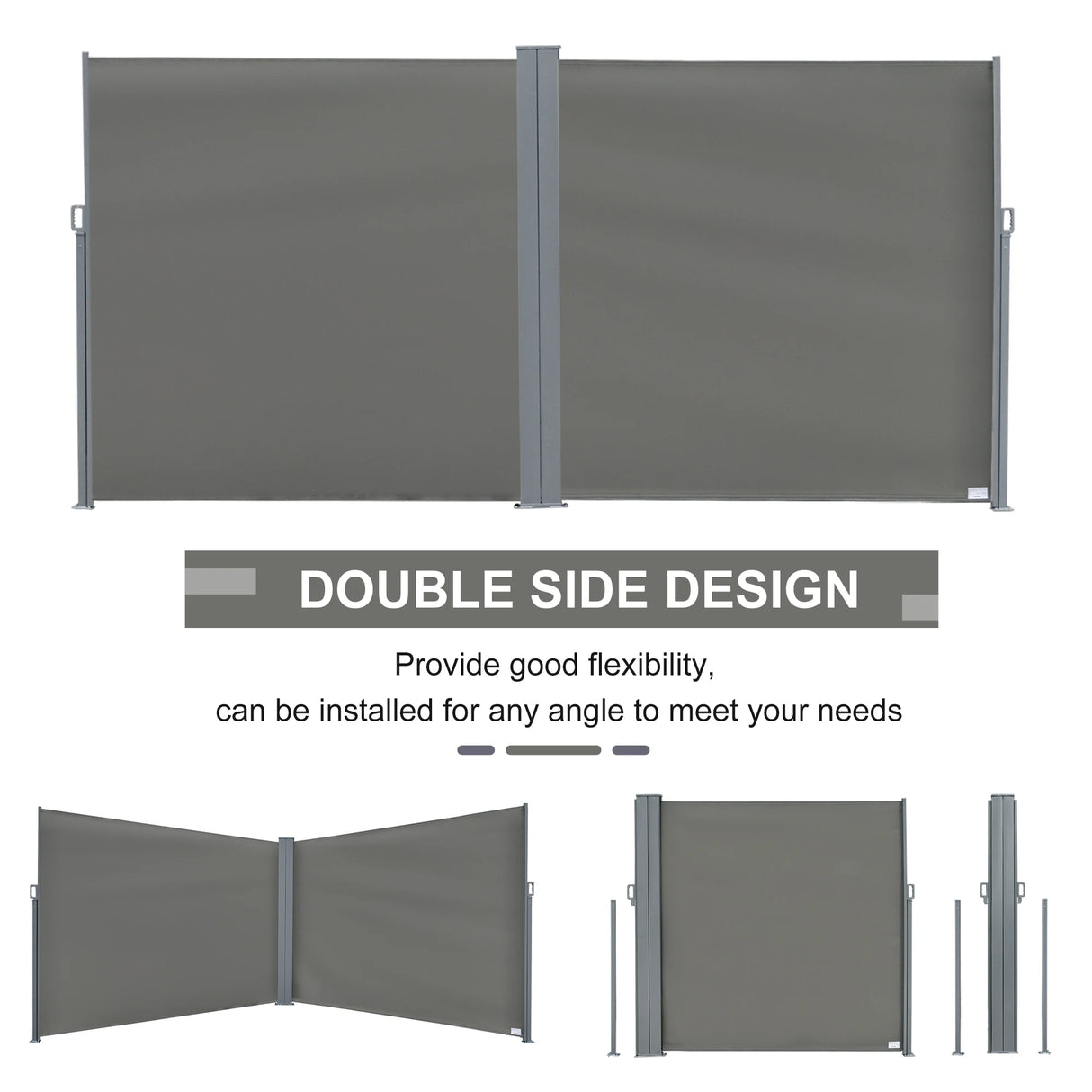 Outsunny 6 x 2m Retractable Sun Side Awning Screen Fence Patio Garden Wall Balcony Screening Panel Outdoor Blind Privacy Divider  Grey