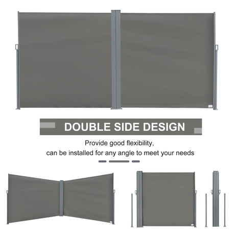 Outsunny 6 x 2m Retractable Sun Side Awning Screen Fence Patio Garden Wall Balcony Screening Panel Outdoor Blind Privacy Divider  Grey