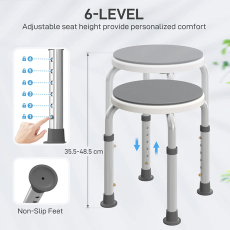 HOMCOM 360 Swivel Shower Chair, Height Adjustable Aluminium Shower Stool with Non-Slip Feet for Disabled, Elderly, Grey