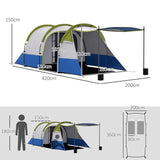 Outsunny Three Man Two-Room Tent, with Porch and Accessories - Green