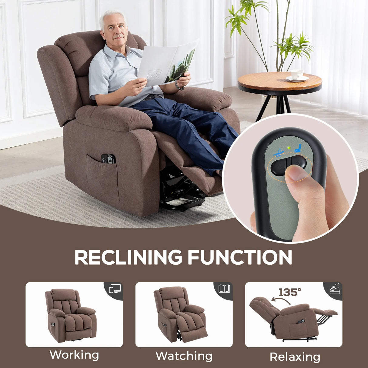 HOMCOM Eight-Point Massage Electric Lift Chair - Dark Brown