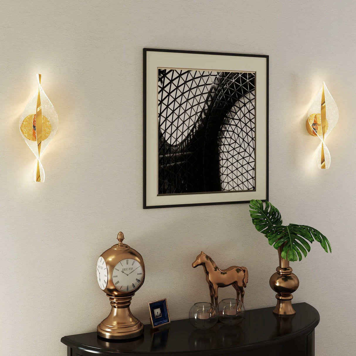 HOMCOM Led Wall Lamp 2 Pack, 13W Modern Indoor Spiral Wall Light, Colour Temperature Adjustable 3000K/4000K/6500K, for Bedroom, Living Room, Hallway, Stairs, Gold Tone