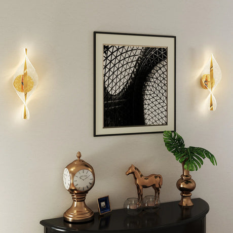 HOMCOM Led Wall Lamp 2 Pack, 13W Modern Indoor Spiral Wall Light, Colour Temperature Adjustable 3000K/4000K/6500K, for Bedroom, Living Room, Hallway, Stairs, Gold Tone