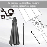 Outsunny 2.7m Garden 24 LED Light Parasol Solar Outdoor Tilt Sun Umbrella Patio Club Party Event Manual Sun Shade w/ Hand Crank and 8 Ribs, Grey