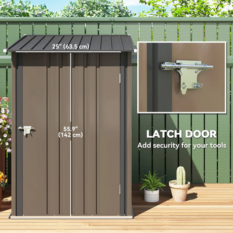 Outsunny Small Metal Garden Shed 3.3 x 3.4 Lean To Steel Garden Shed with Locking Door, Brown