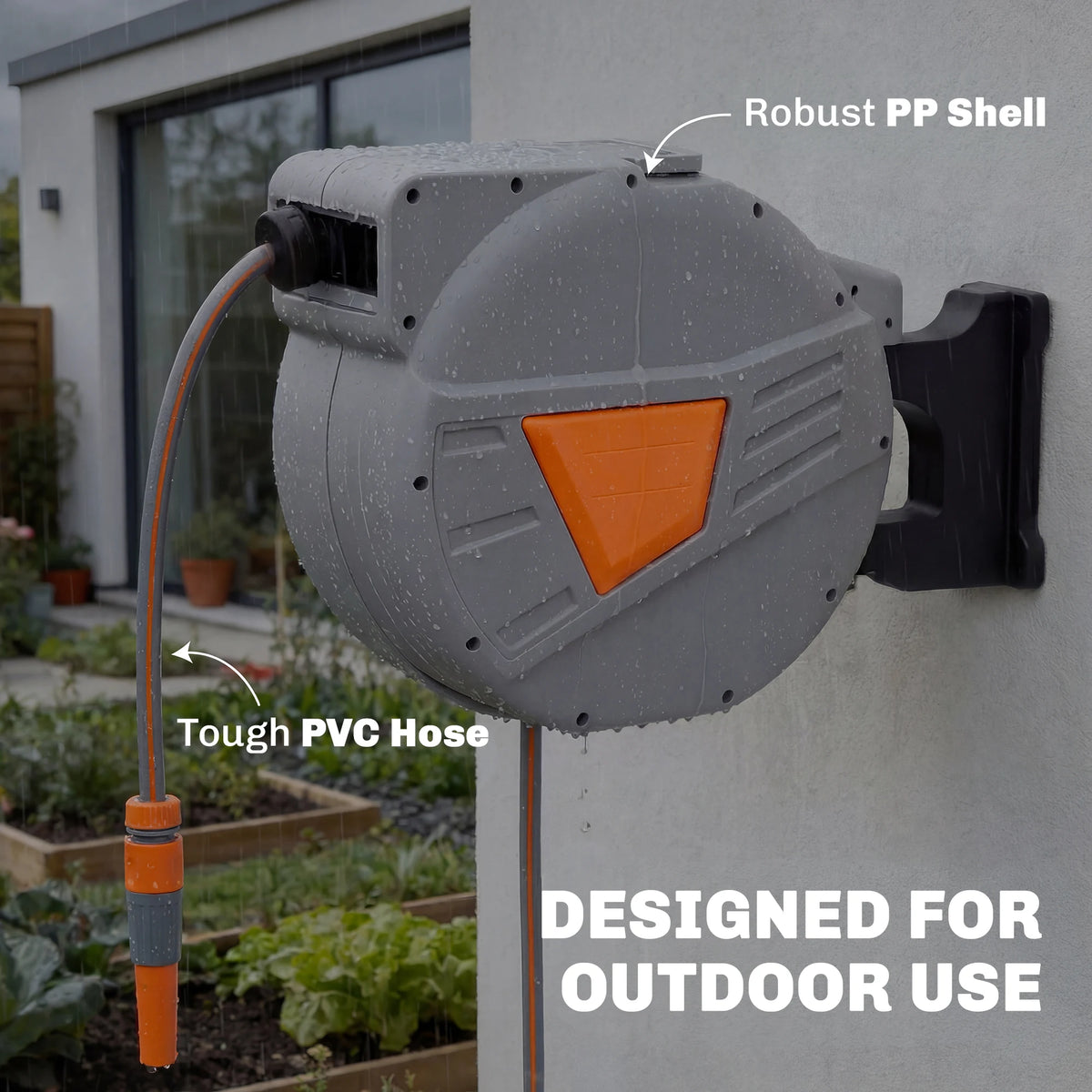 Outsunny Retractable Hose Reel Wall Mounted, 40+2m Garden Hose Pipe Reel with Auto Retraction, Self-Locking, Orange