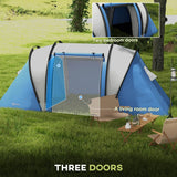 Outsunny Two-Man Tent, with Bedrooms, Living Room and Canopy - Blue