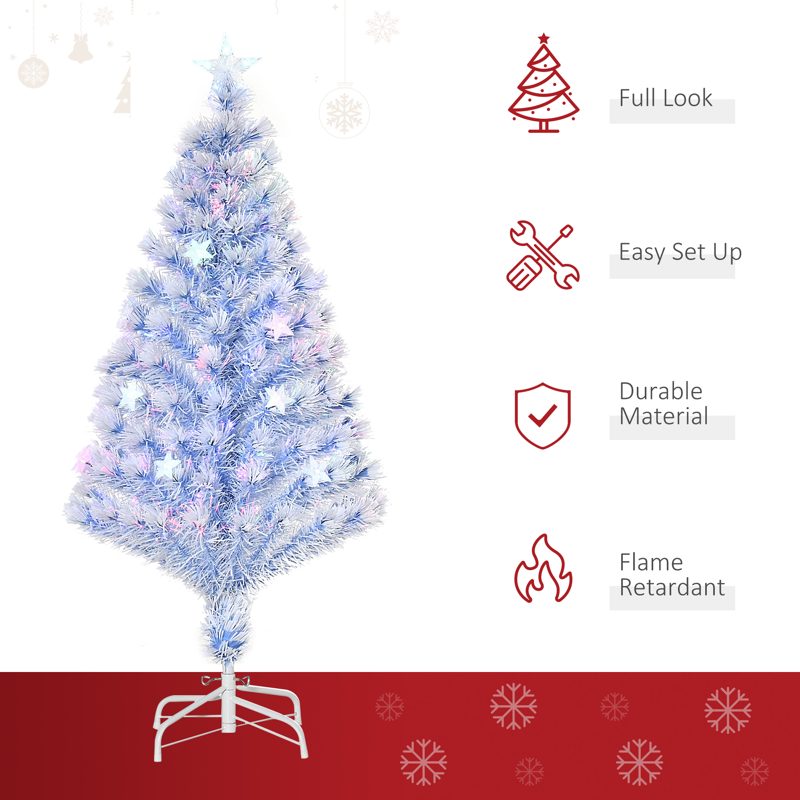 HOMCOM 4FT Artificial Fibre Optic Christmas Tree Seasonal Decoration w/ LED Lights Pre-Lit Easy Store White Blue