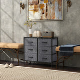 HOMCOM Fabric Chest of Drawers, Industrial Bedroom Dresser with 6 Fabric Drawers, Steel Frame and Wooden Top for Nursery, Living Room, Hallway, Black