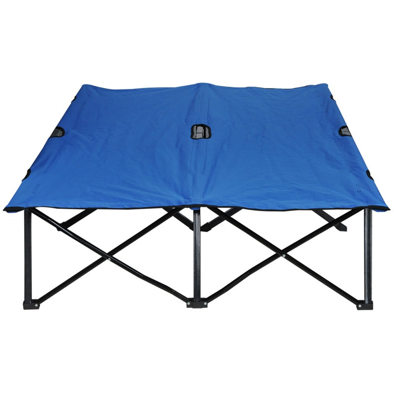 Outsunny Double Camping Cot Bed, with Bag - Blue