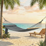Outsunny Cotton Hammock, Soft Portable Swing Sleeping w/ Headrest & Side Pocket, Dark Grey