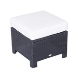 Outsunny Rattan Footstool Wicker Ottoman with Padded Seat Cushion Outdoor Patio Furniture for Garden Poolside Living Room, 50 x 50 x 35 cm, Black