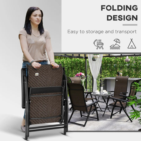Outsunny Set of Four Folding Garden Chairs, with Seven-Position Adjustable Backs, Dark Brown