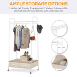 HOMCOM Entrance Coat Rack Rail Clothes Stand Garment Storage Hanger Shelf   Organiser 2 Drawers