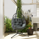 Outsunny Hanging Egg Chair Outdoor Indoor, Swing Hammock Chair with Stand, Cushions, Lumbar Pillow, Adjustable Height and Steel Frame for Garden Patio Lounge Porch, Dark Grey