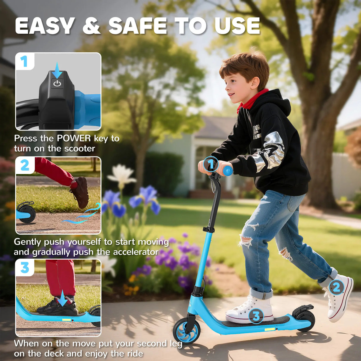 HOMCOM Electric Scooter, 120W Motor E-Scooter, Adjustable Height, Rear Brake for Ages 6+ Years - Blue