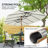 Outsunny Double Sided Garden Parasol with Base Included & 48 Solar LED Lights Patio Umbrella Crank Handle 4.6m Cream White