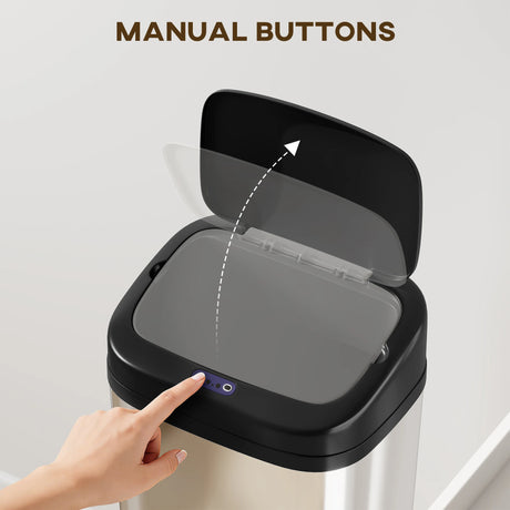 HOMCOM 50L Stainless Steel Sensor Bin - Silver Tone