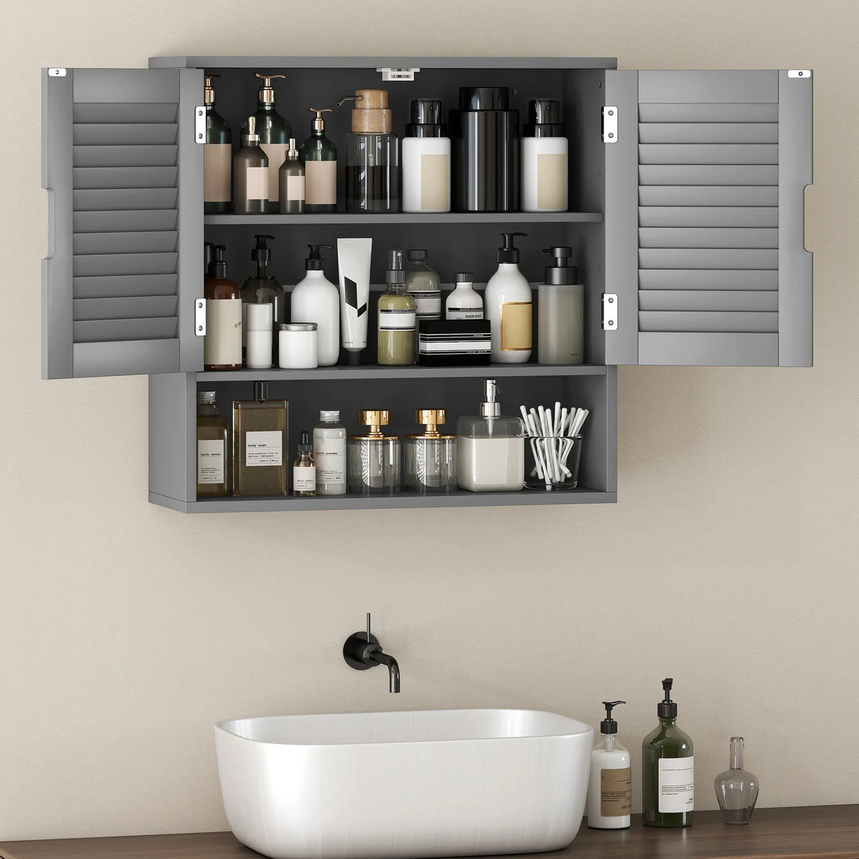 HOMCOM Bathroom Cabinet, Wall Mounted Storage Cabinet with Adjustable Shelves, 60 x 20 x 60 cm, Grey