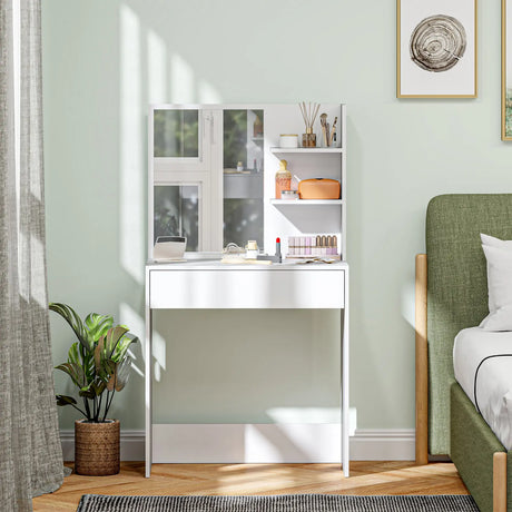 HOMCOM Dressing Table with Mirror and Storage - White