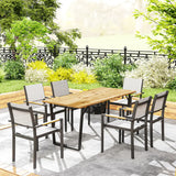 Outsunny 6 Seater Wooden Garden Dining Table, 175 x 80 cm Rectangular Outdoor Dining Table with 5cm Parasol Hole and Slatted Top, Weather Resistant for Patio, Terrace, Brown