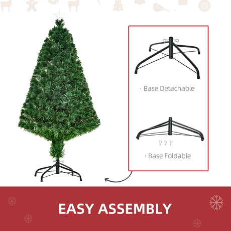 HOMCOM 4FT Pre-Lit Fibre Optic Artificial Christmas Tree Holiday Xmas Dcor with Tree Topper Multi-Colour