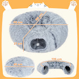 PawHut 2-in-1 Donut Cat Tunnel with Washable Bed, Play Tunnel Bed with Toy Ball and Door Hole for Indoor Cats, Light Grey
