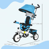 HOMCOM 6 in 1 Kids Trike Push Bike w/ Push Handle, Canopy, 5-point Safety Belt, Storage, Footrest, Brake, for 1-5 Years, Blue