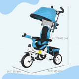 HOMCOM 6 in 1 Kids Trike Push Bike w/ Push Handle, Canopy, 5-point Seat Belt, Storage, Footrest, Brake, for 1-5 Years, Blue