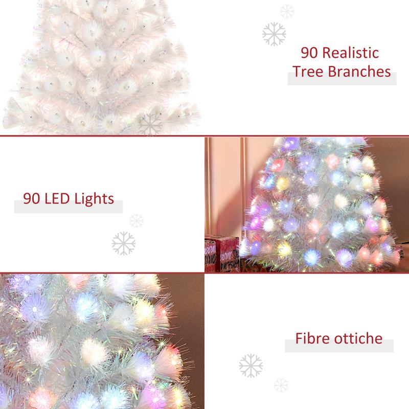 HOMCOM 3FT Pre-Lit Artificial Christmas Tree w/ Fibre Optic LED Lights Holiday Home Xmas Decoration-White