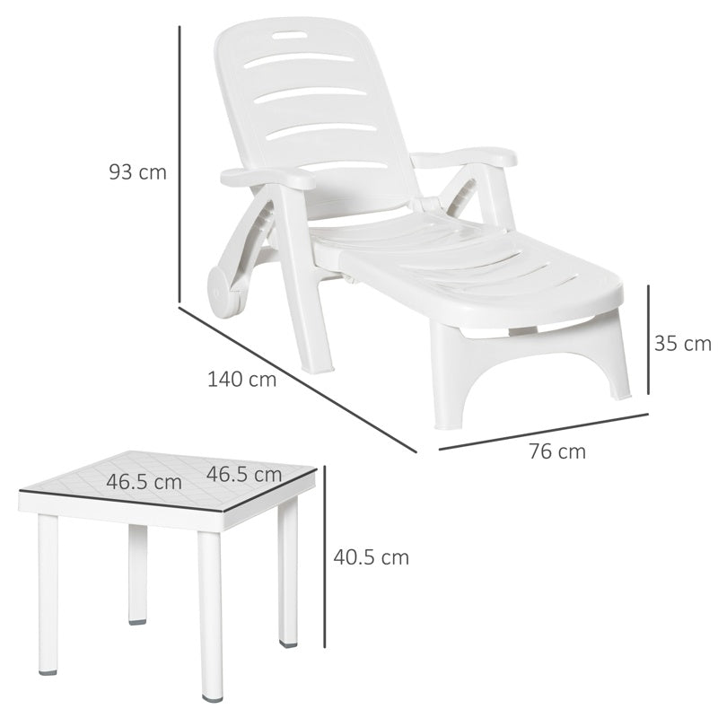 Outsunny 3pcs Garden Furniture Set Outdoor Furniture Set Dining Table, 2 Lounge Chairs and 1 Garden Side Table White