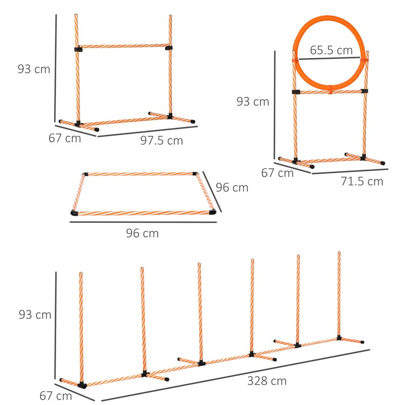 PawHut Dog Agility Equipment Pet Training Set with Adjustable Height Jump Ring Hurdle Whistle Weave Poles Square Pause Box Carry Bag