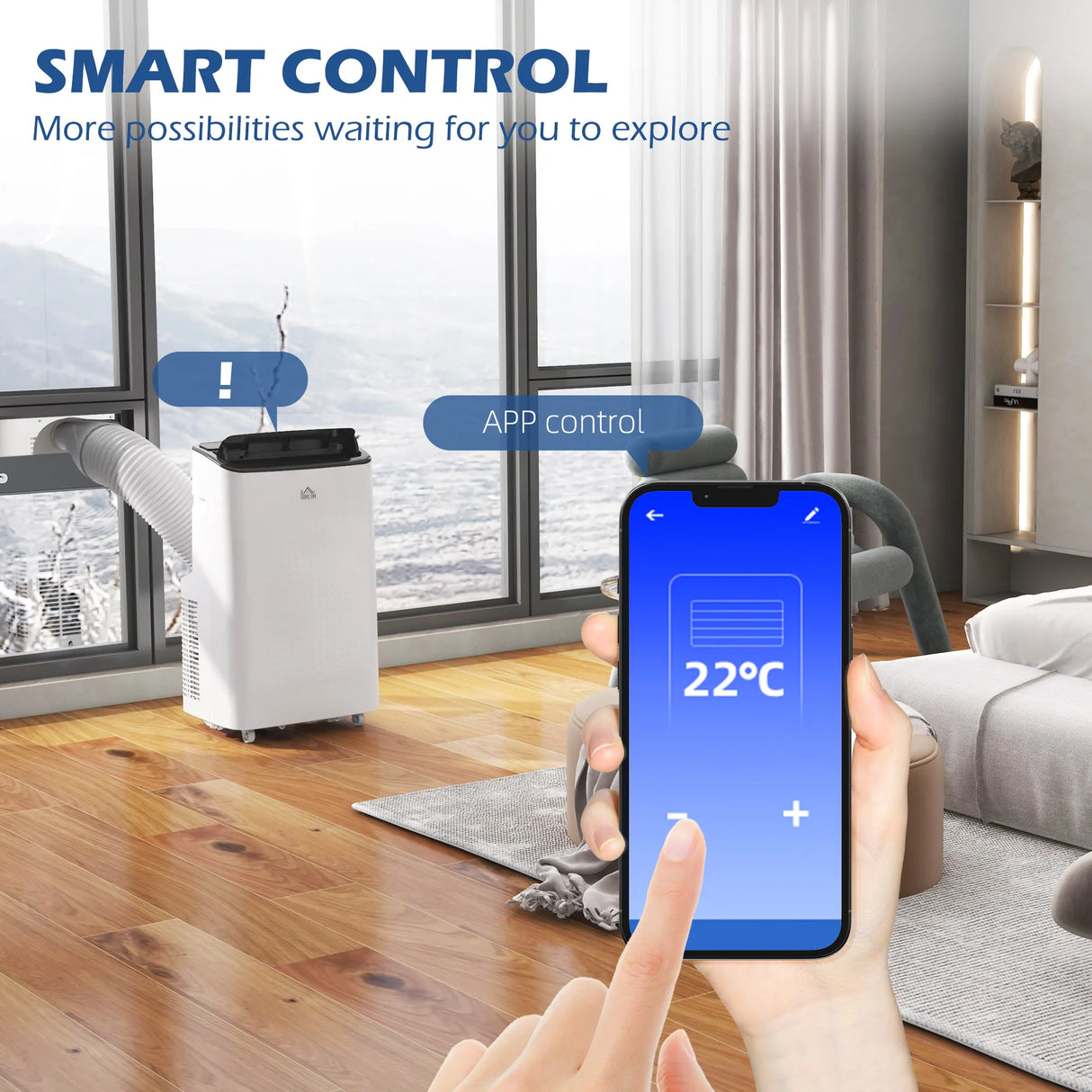 HOMCOM 14000 BTU Mobile Air Conditioner for Room up to 35m2, Smart Home WiFi Compatible, with Dehumidifier, Fan, 24H Timer