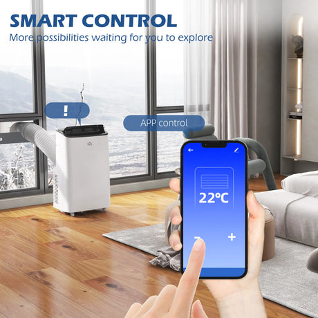 HOMCOM 14000 BTU Mobile Air Conditioner for Room up to 35m2, Smart Home WiFi Compatible, with Dehumidifier, Fan, 24H Timer