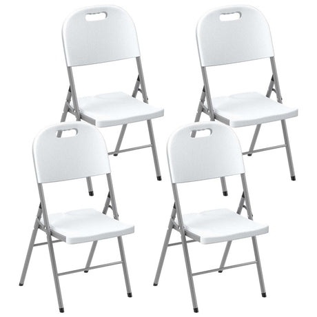 Outsunny Folding Chair Set of 4 with Steel Frame, Outdoor Chair Set with HDPE Backrest, Seat and Handles for Mobility, Garden Chair Set for Patio Deck Balcony, White