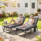 Outsunny Folding Sun Loungers for Garden Set of 2, 5-Position Oversized Camping Bed Recliner with Cushions, Dark Grey