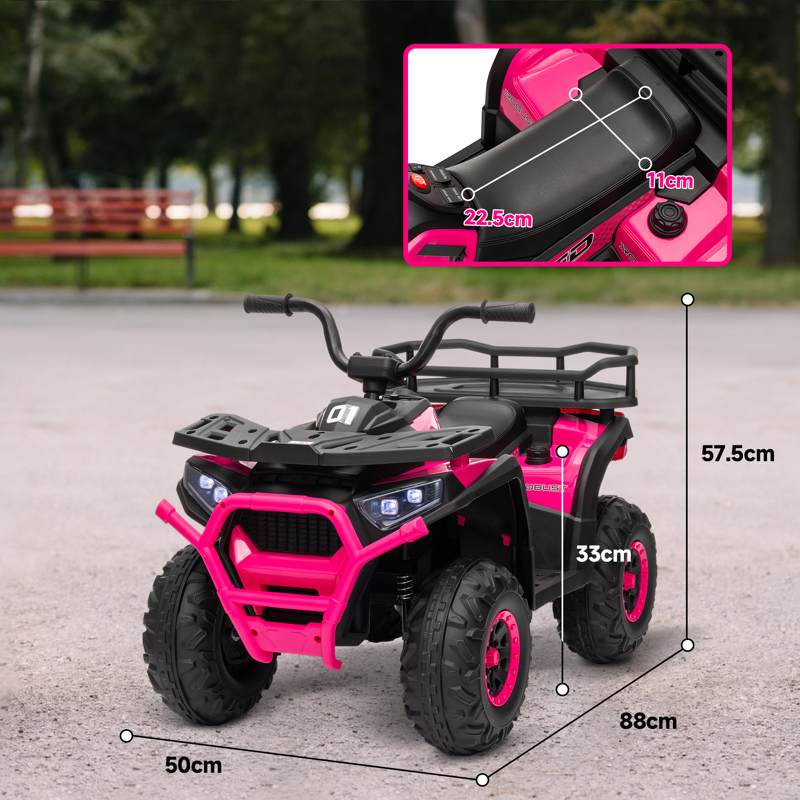 AIYAPLAY 12V Kids Electric Ride on ATV, Battery Powered Quad Bike w/ Spring Suspension, Forward Backward, Storage Basket - Pink