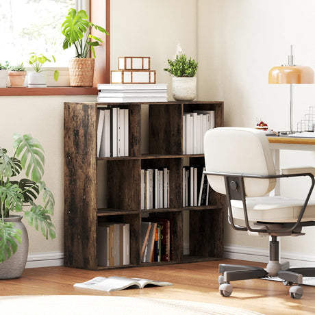 HOMCOM Nine-Cube Storage Shelf - Rustic Brown