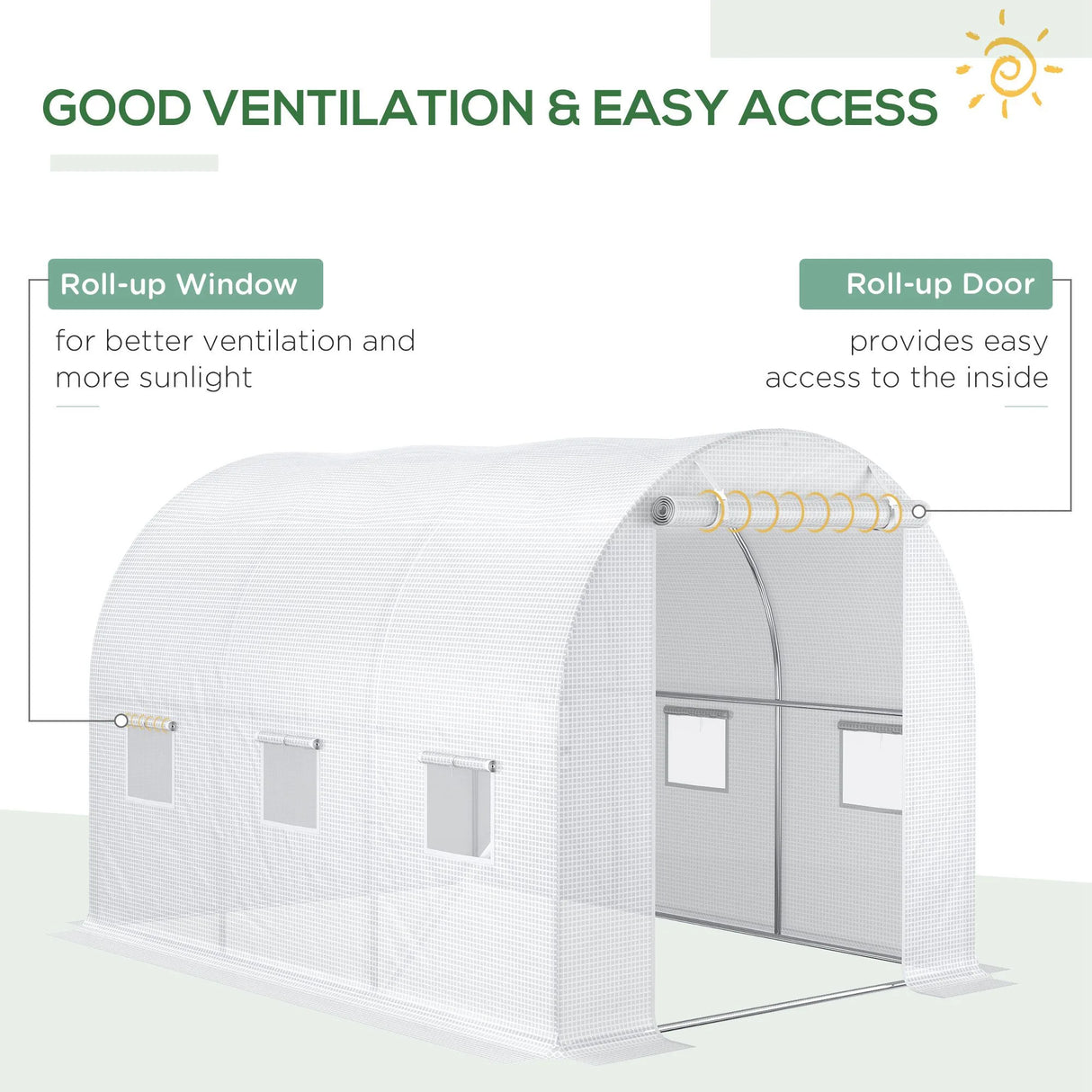 Outsunny 3 x 2 x 2m Polytunnel Greenhouse Replacement Cover ONLY Winter Garden Plant PE Cover for Tunnel Walk-in Greenhouse with Roll-up Windows Door Outdoor, White
