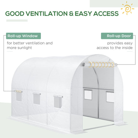 Outsunny 3 x 2 x 2m Polytunnel Greenhouse Replacement Cover ONLY Winter Garden Plant PE Cover for Tunnel Walk-in Greenhouse with Roll-up Windows Door Outdoor, White