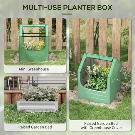 Outsunny 61 x 61cm Garden Planter Bed, with Mini Greenhouse - Green and Silver